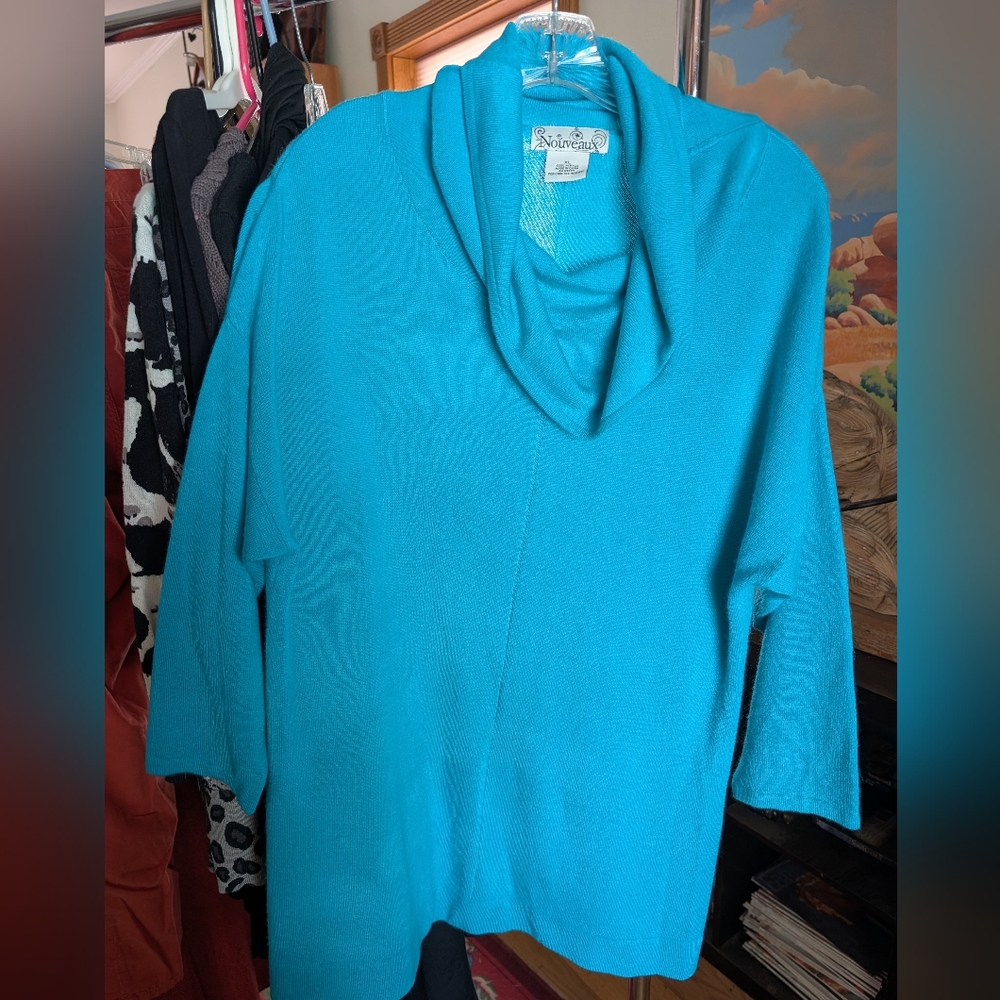 Sioni Women's Turquoise Cowl Neck Sweater